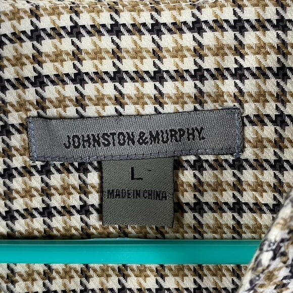 Johnston & Murphy Button Down Shirt Men's Large Brown Houndstooth Preppy Office - Picture 4 of 11